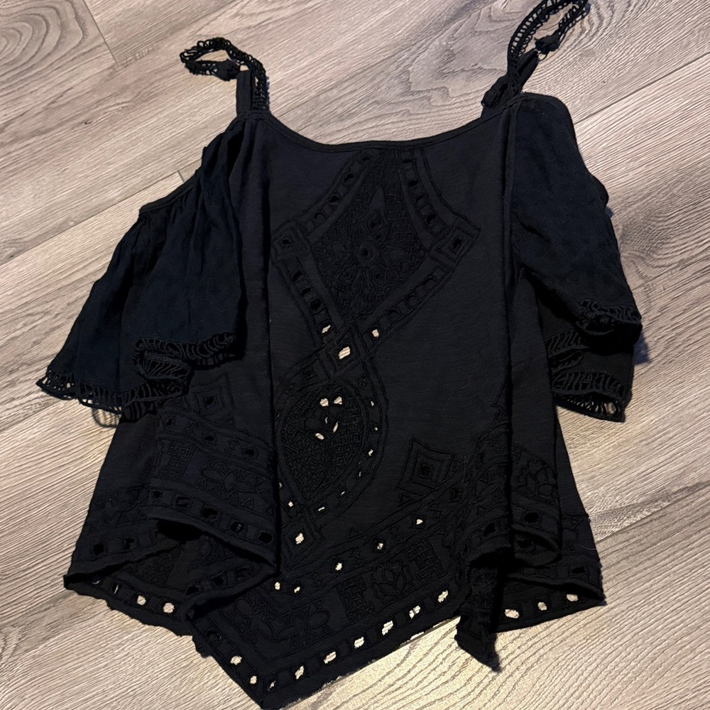 Free People Embroidered Eyelet Black Women's Triangle Bandana Top Bohocore